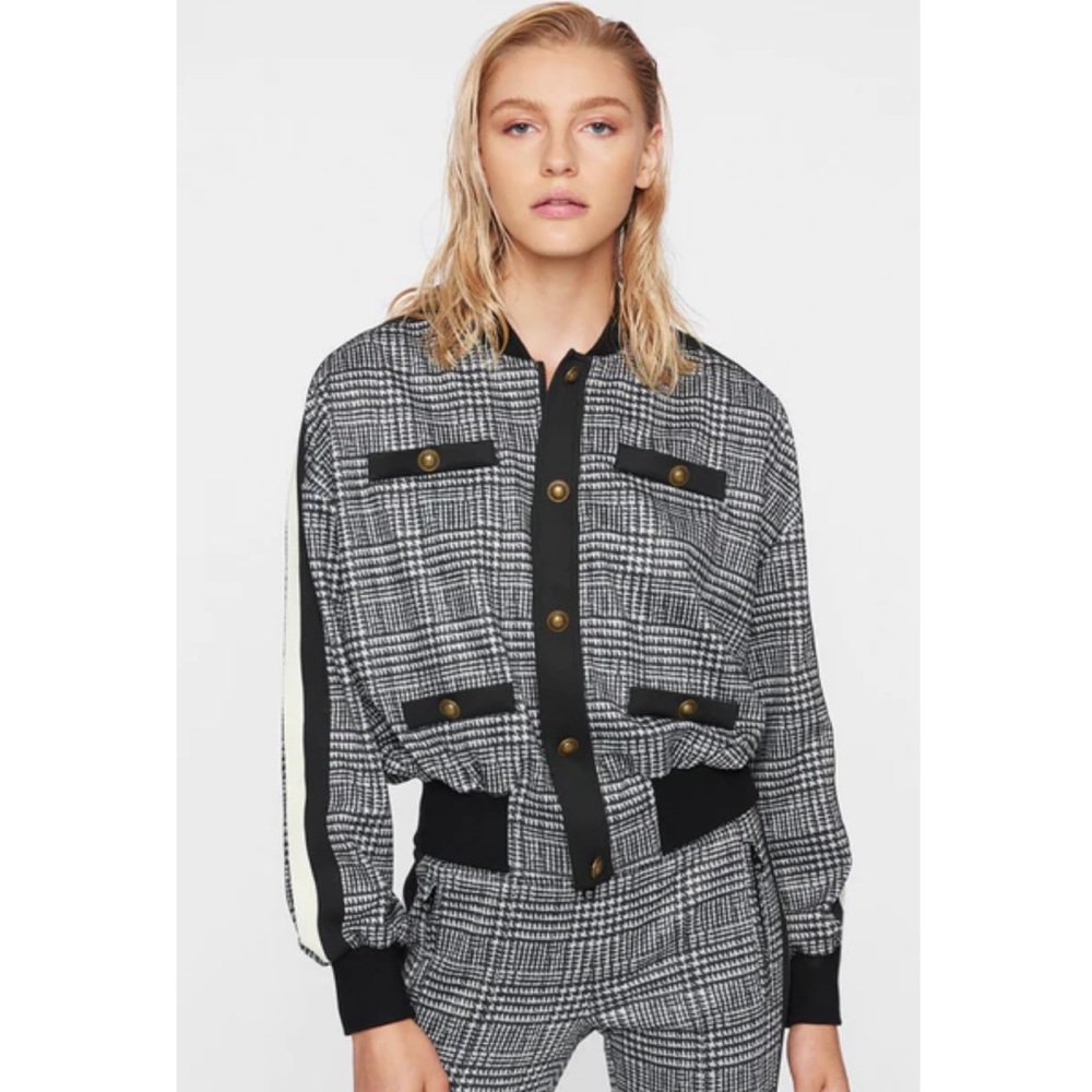 PAM & GELA black houndstooth blouson zip up jacket S